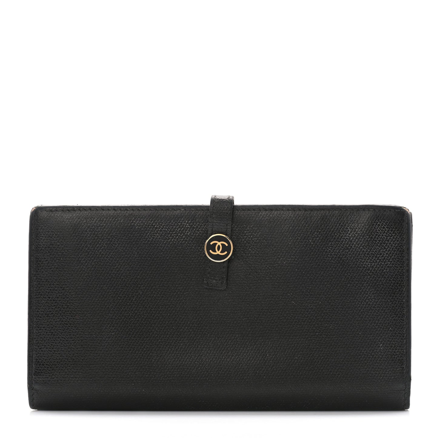 Grained Calfskin CC Button Long Wallet Black