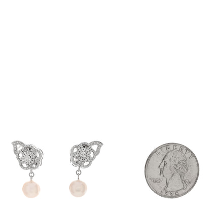 Chanel 18K White Gold Diamond Pearl Camelia Drop Earrings 2 of 4