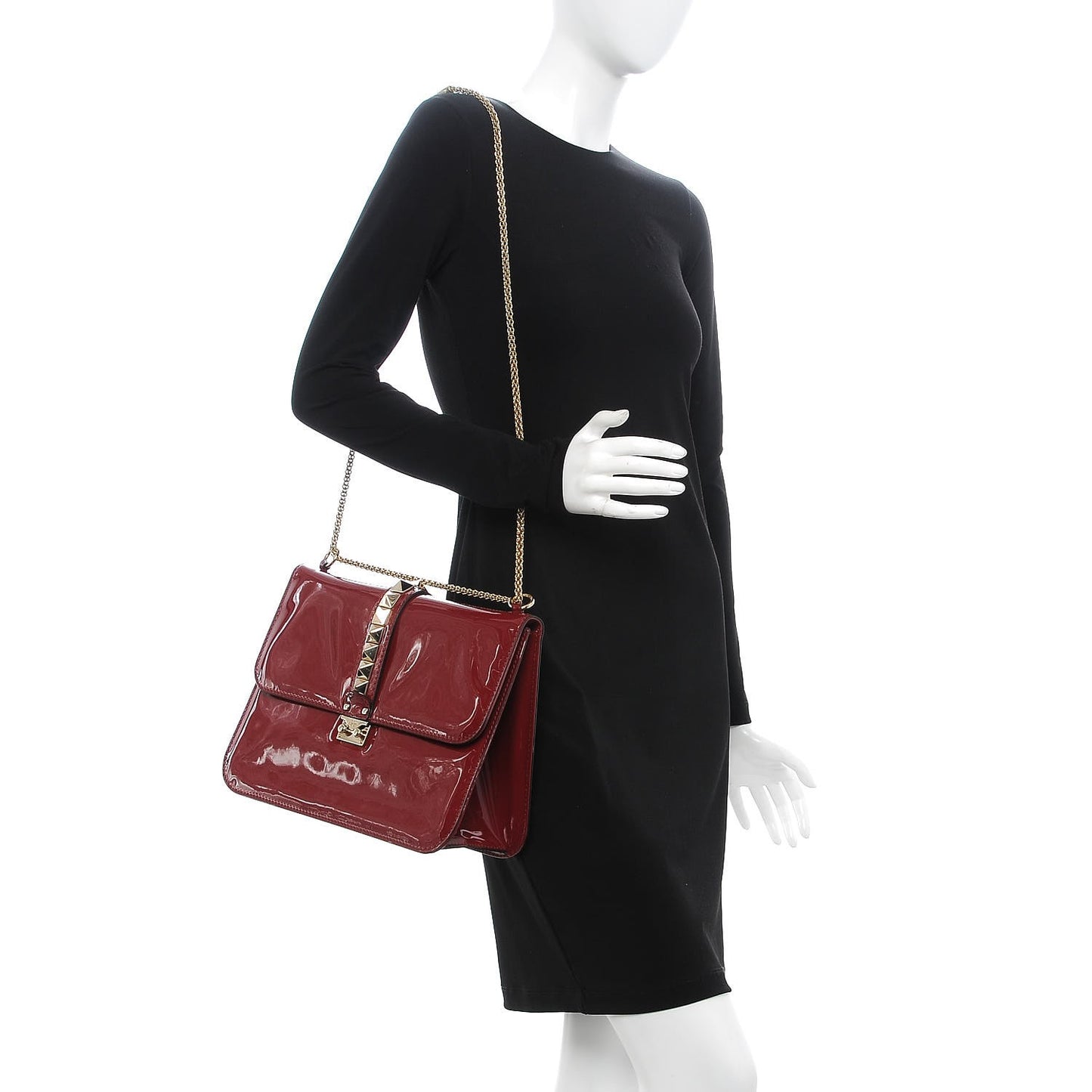 Patent Large Glam Lock Rockstud Flap Red