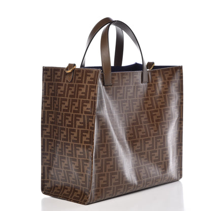 Fendi X FILA Glazed Fabric FF 1974 Mania Shopping Tote Bag Mogano Panna Blueberry 3 of 7