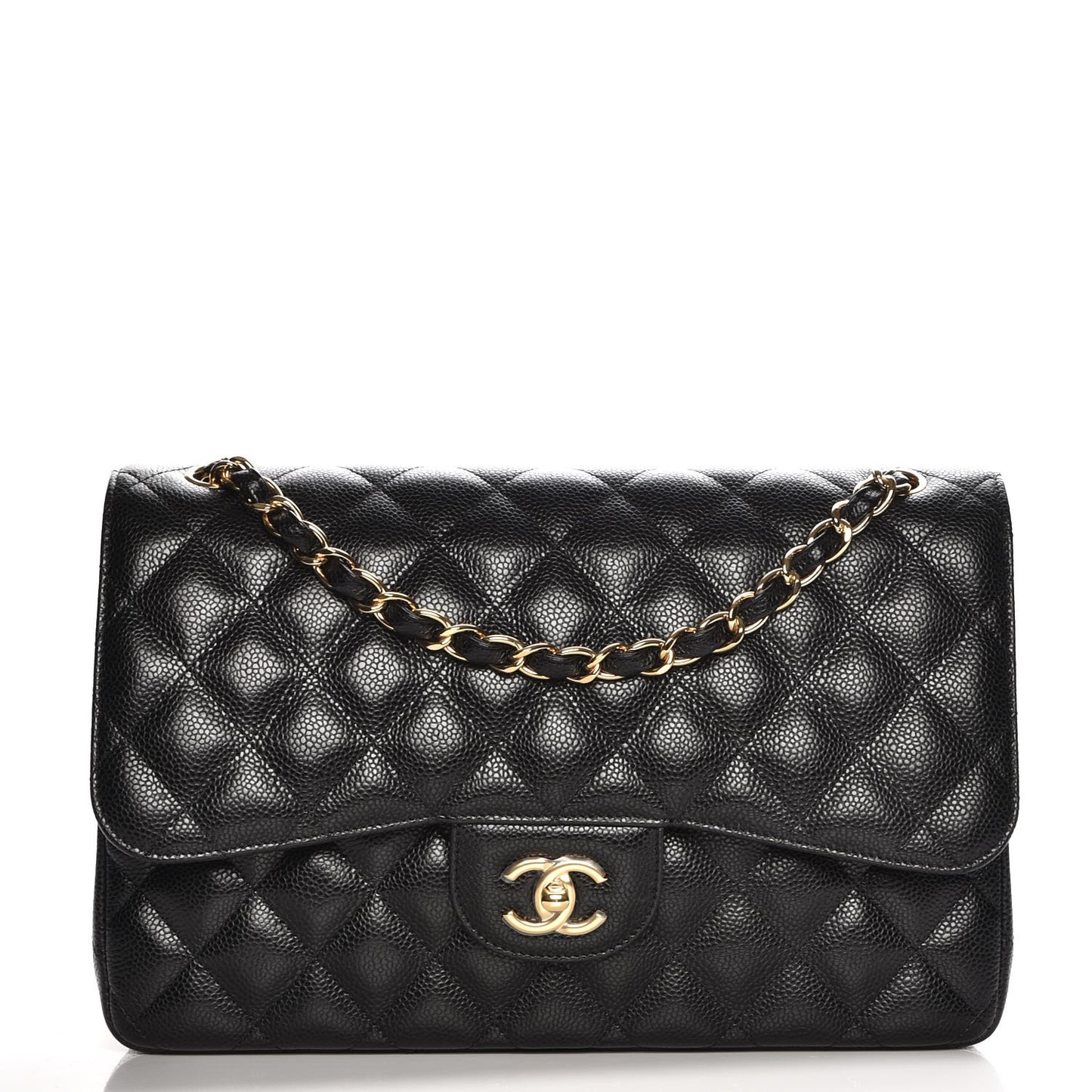 Caviar Quilted Jumbo Double Flap Black
