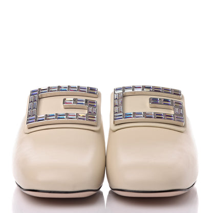 Gucci Malaga Kid Crystal Square G Madelyn Mules 37 Vintage White 2 of 8