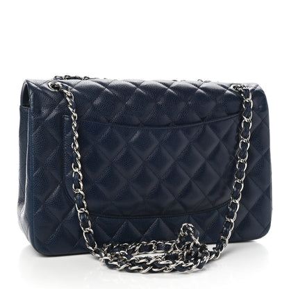 Chanel Caviar Quilted Jumbo Double Flap Navy Blue 3 of 9