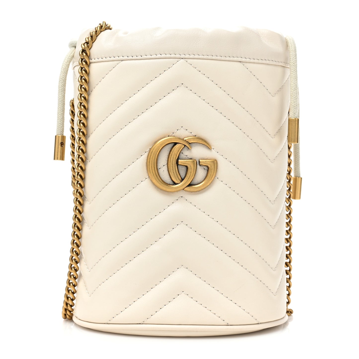 Calfskin Matelasse Mini GG Marmont 2.0 Bucket Bag White