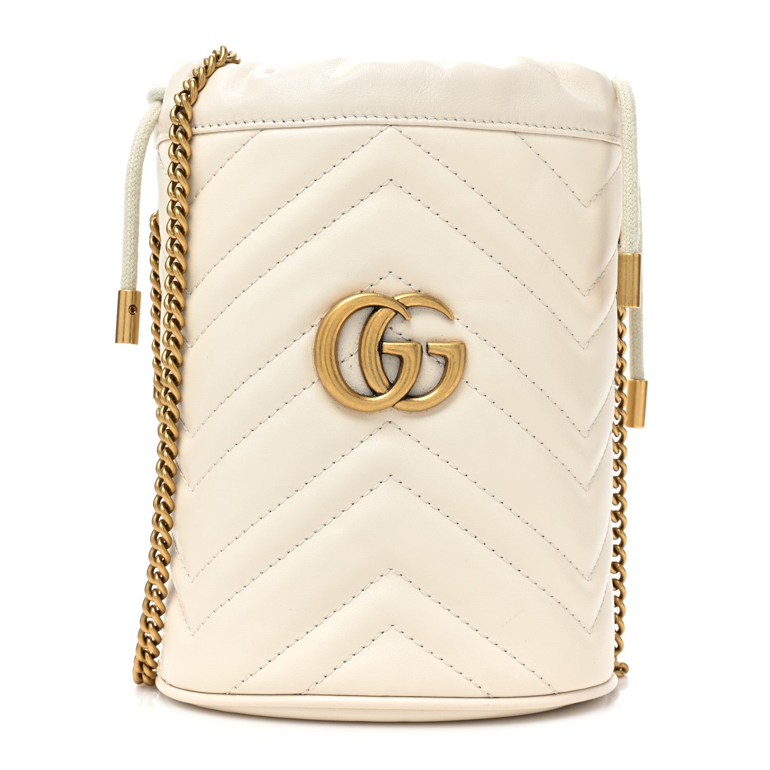 Gucci Calfskin Matelasse Mini GG Marmont 2.0 Bucket Bag White 1 of 11