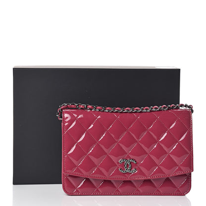 Chanel Patent Quilted Brilliant Wallet On Chain WOC Dark Pink 12 of 12