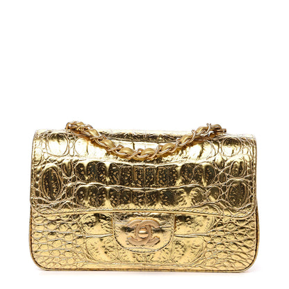 Chanel Metallic Calfskin Crocodile Embossed Rectangular Mini Flap Gold 2 of 10