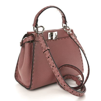 Fendi Cuoio Romano Selleria Bi-Color Mini Peekaboo Iconic Satchel English Rose Camelia 3 of 9