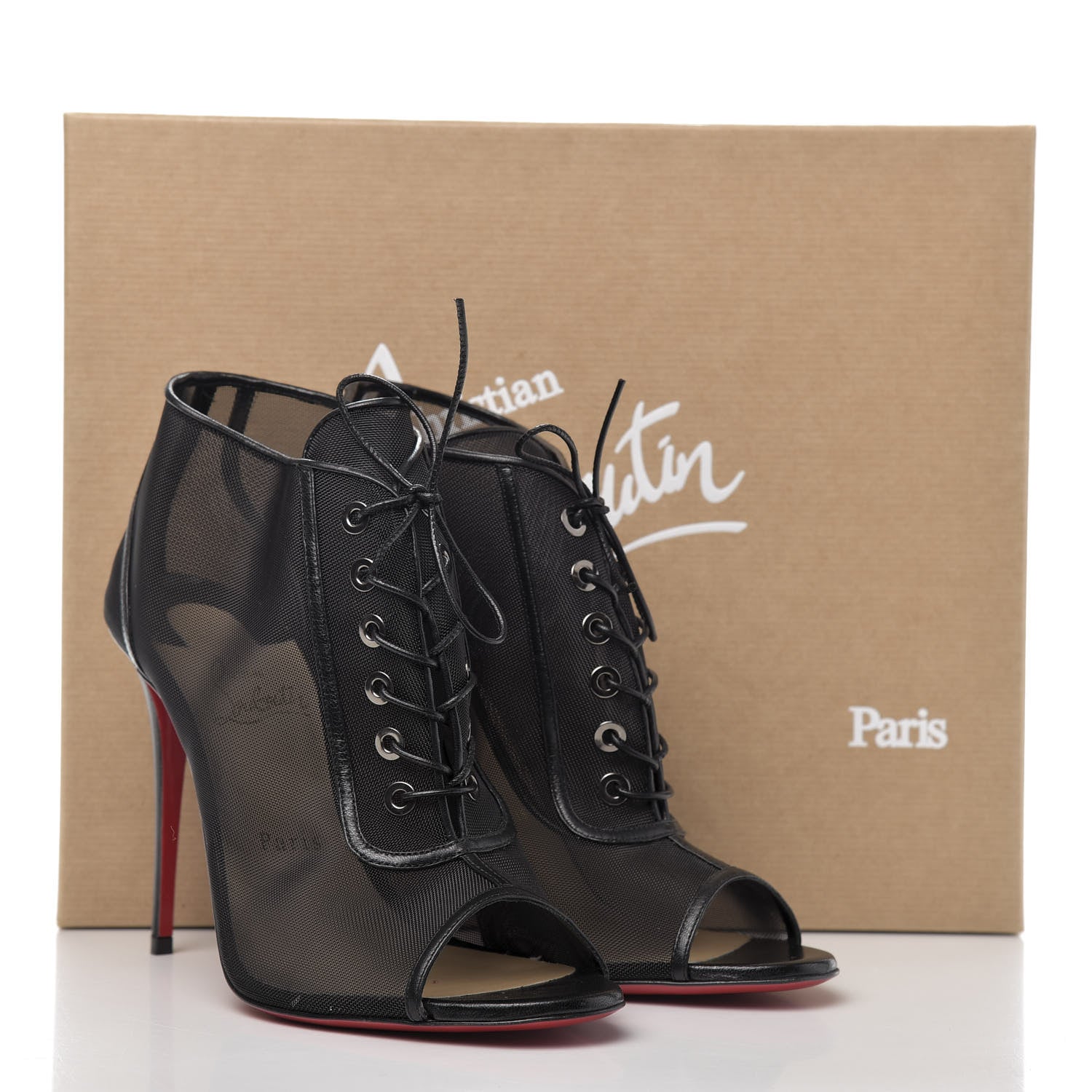 Christian Louboutin Rete Kid Open Ondessa 100 Peep Toe Booties 39 Black 10 of 10