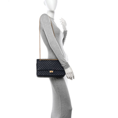 Chanel Crumpled Calfskin Chevron Quilted 2.55 Reissue 226 Navy Blue 2 of 15