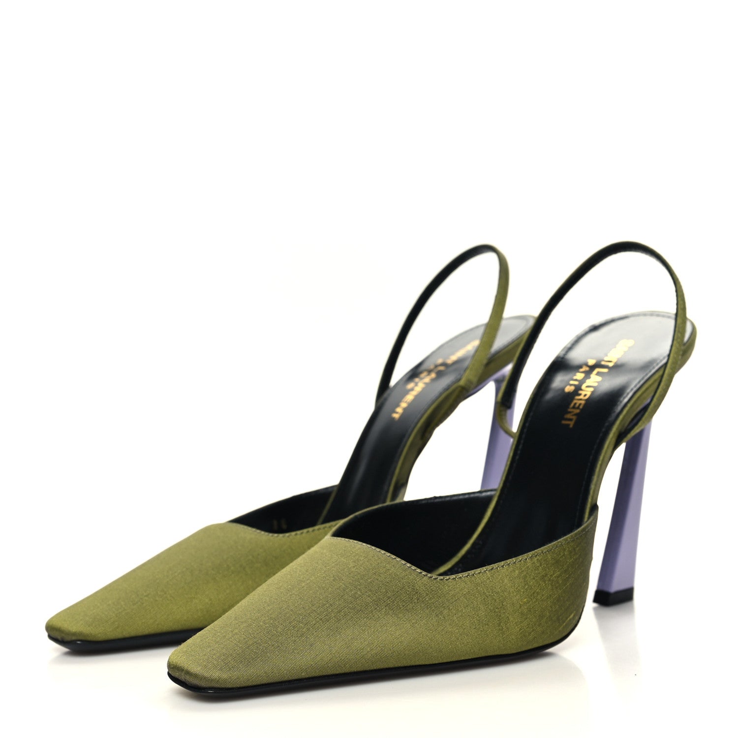 Saint Laurent Crepe De Chine Blade 105 Slingback Pumps 38 Lime 3 of 9
