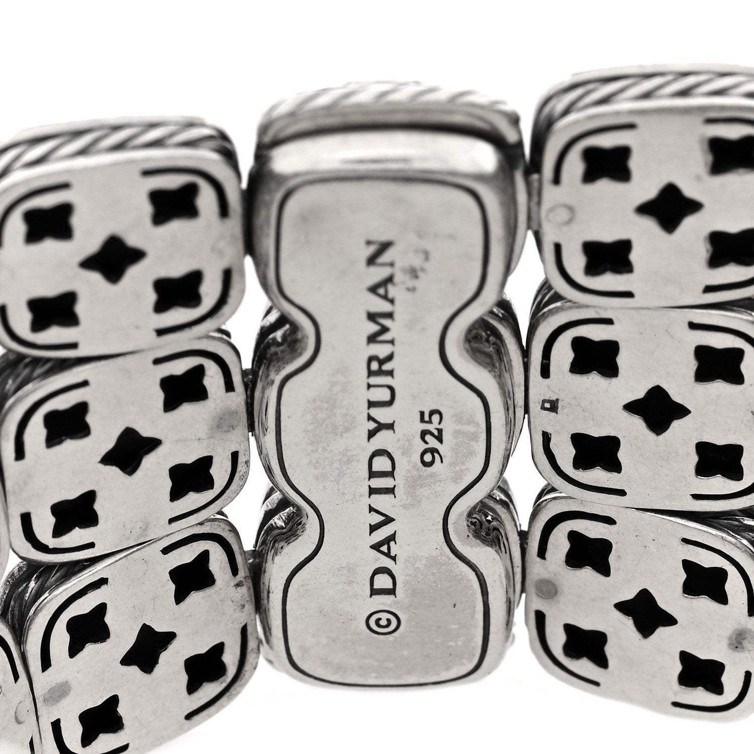 David Yurman Sterling Silver Diamond Moon Quartz Chiclet Three Row Bracelet 3 of 3