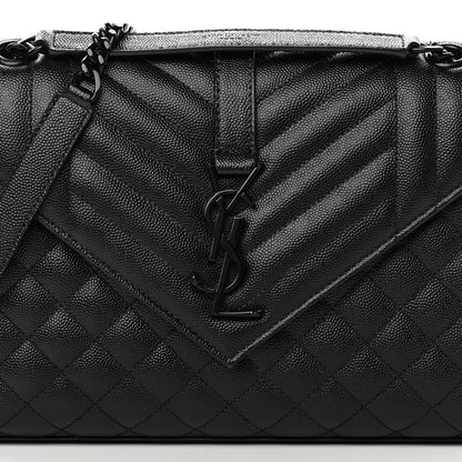 Saint Laurent Grain De Poudre Textured Mixed Matelasse Triquilt Medium Monogram Satchel Black 6 of 12