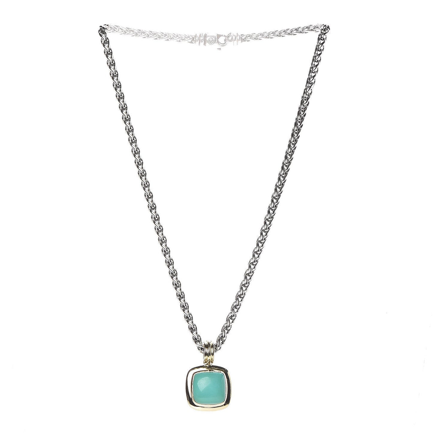 Sterling Silver 18K Yellow Gold Turquoise 14mm Albion Wheat Chain Pendant Necklace