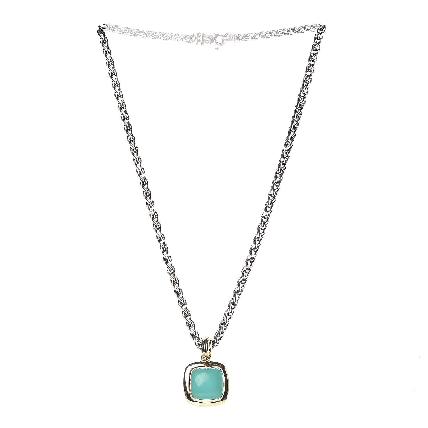 David Yurman Sterling Silver 18K Yellow Gold Turquoise 14mm Albion Wheat Chain Pendant Necklace 3 of 5