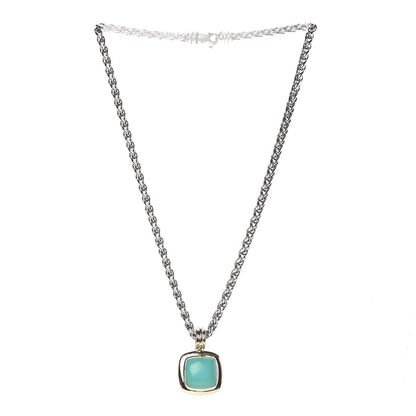 David Yurman Sterling Silver 18K Yellow Gold Turquoise 14mm Albion Wheat Chain Pendant Necklace 3 of 5