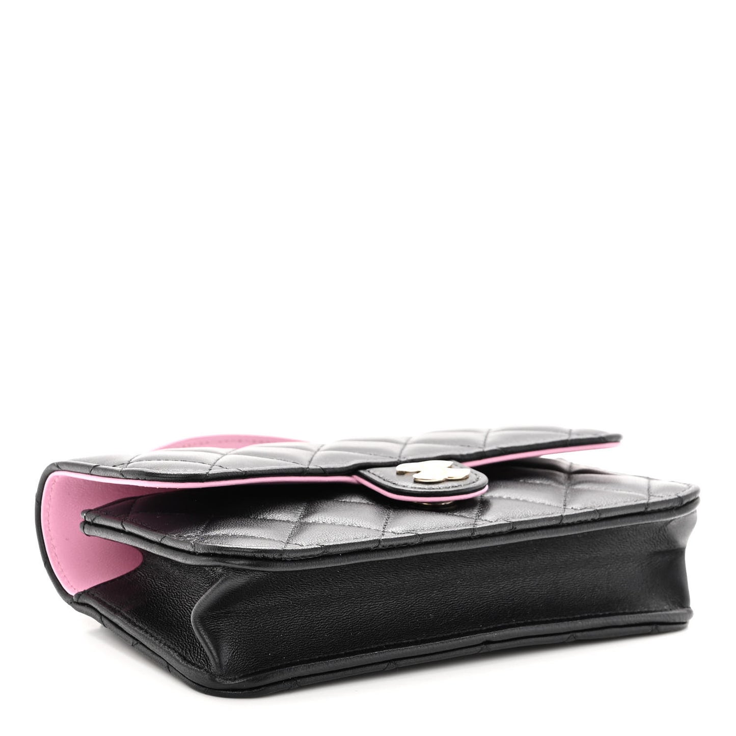 Lambskin Quilted Flap Phone Holder With Chain Black Lilac