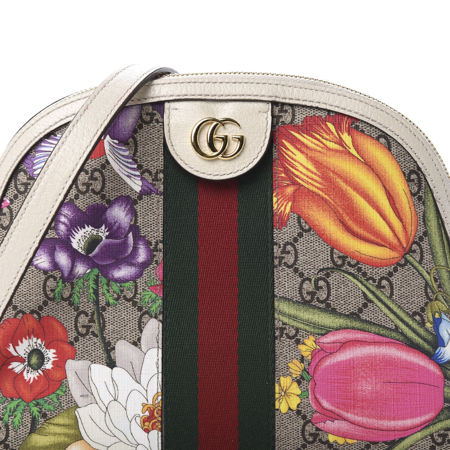 GG Supreme Monogram Flora Web GG Small Ophidia Dome Shoulder Bag White