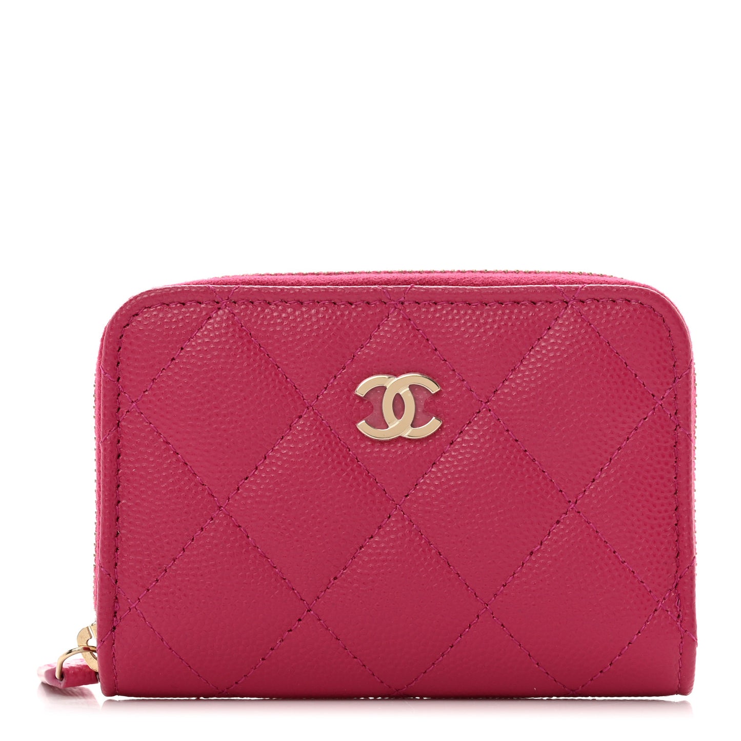 Caviar Quilted Zip Around Coin Purse Dark Pink