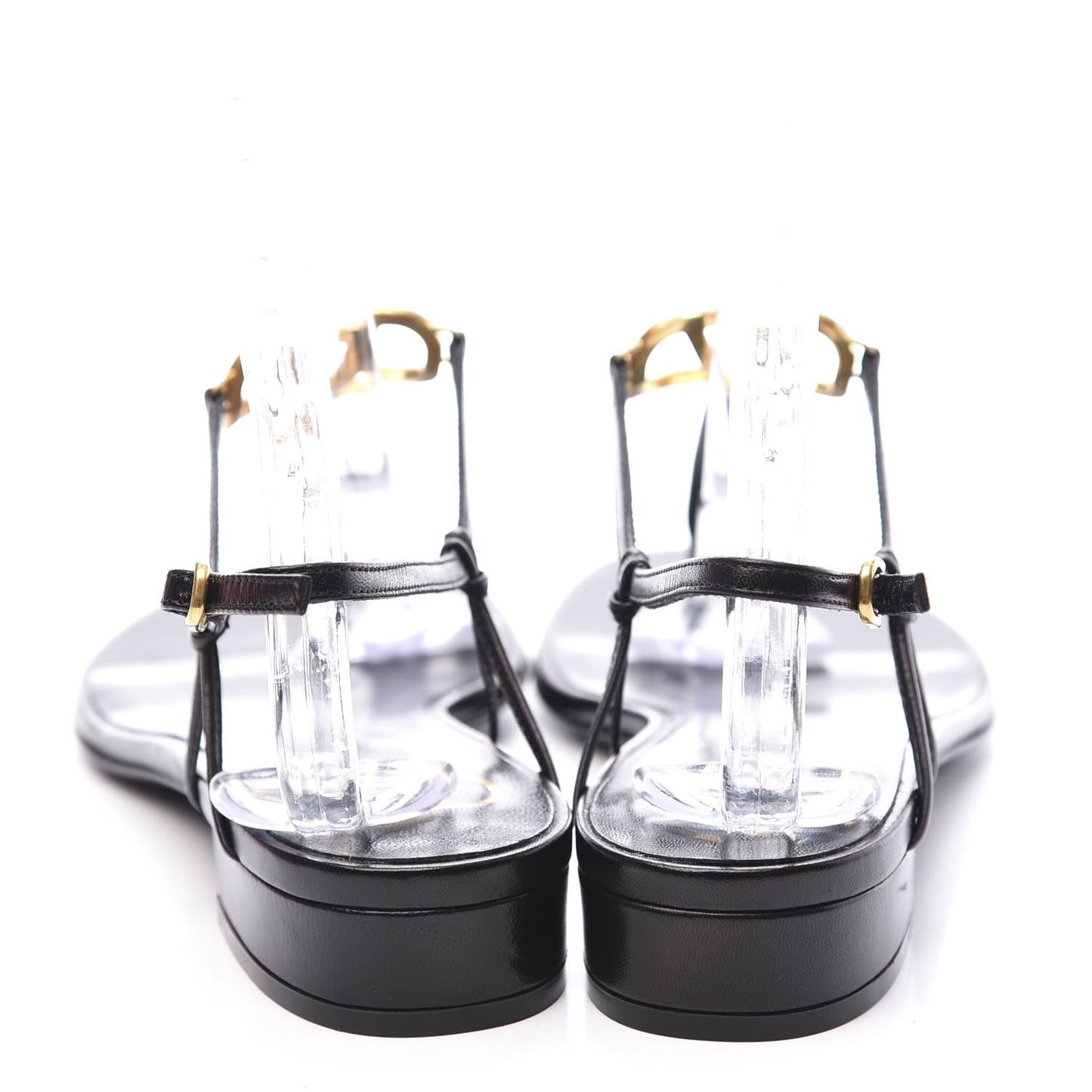 Calfskin Vlogo Slingback Low Heel Thong Sandals 37 Black