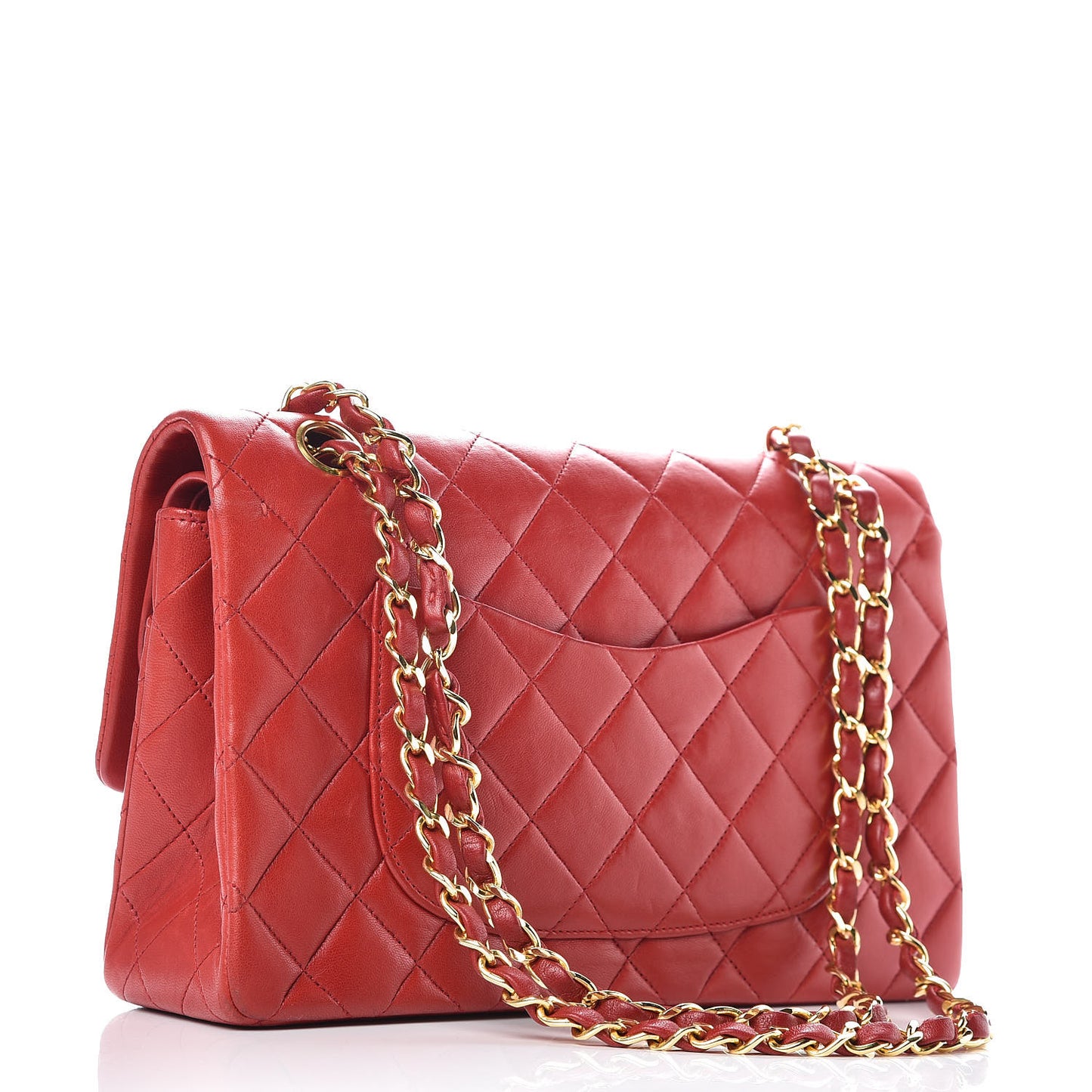 Lambskin Quilted Medium Double Flap Red