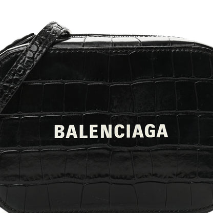 Balenciaga Shiny Calfskin Logo Crocodile Embossed XS Everyday Camera Bag Black 7 of 10