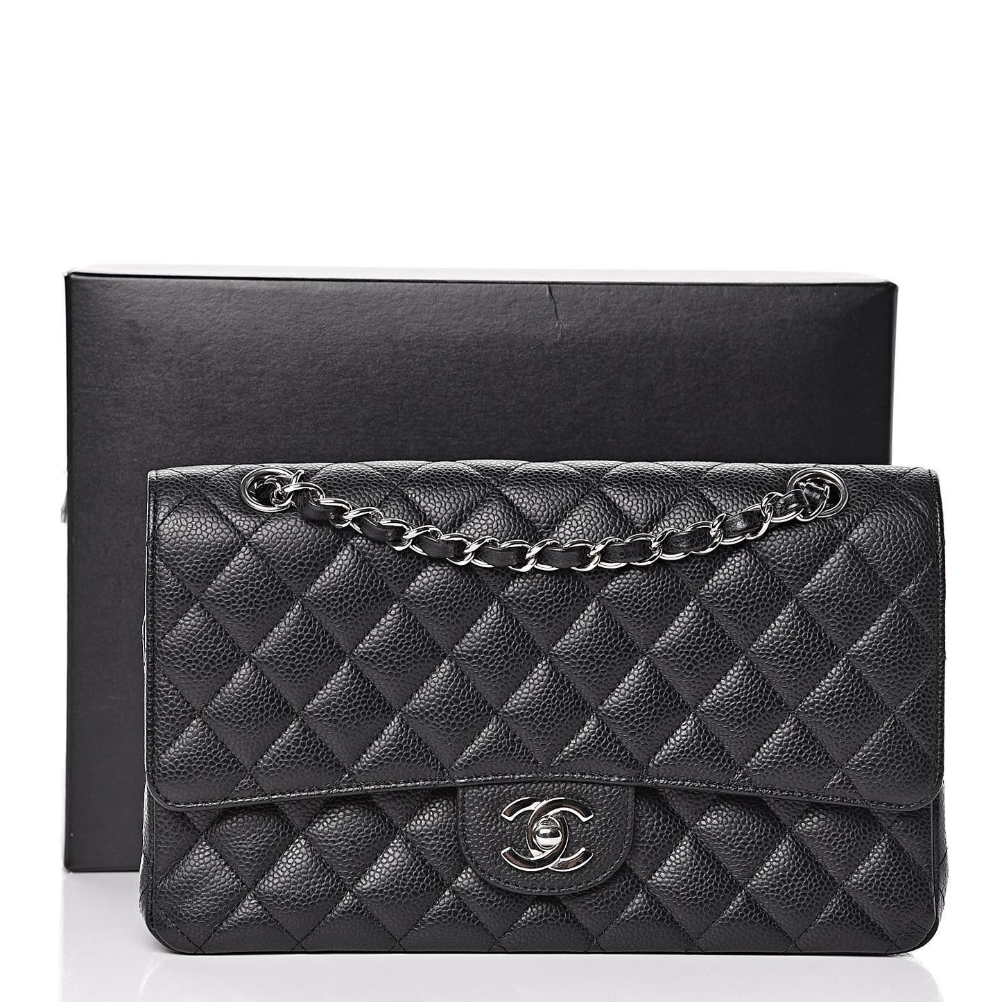 Caviar Quilted Medium Double Flap Black