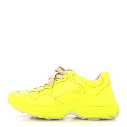 Gucci Calfskin Womens Rhyton Sneakers 37.5 Yellow Fluo 1 of 11