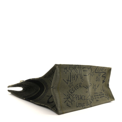 Christian Dior Canvas Embroidered Graffiti Book Tote Vert 4 of 9