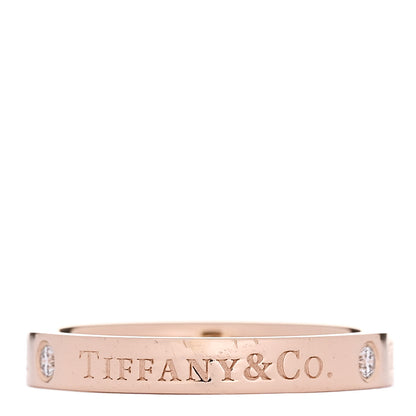 Tiffany 18K Rose Gold Diamond 3mm Logo Band Ring 54 6.75 3 of 4