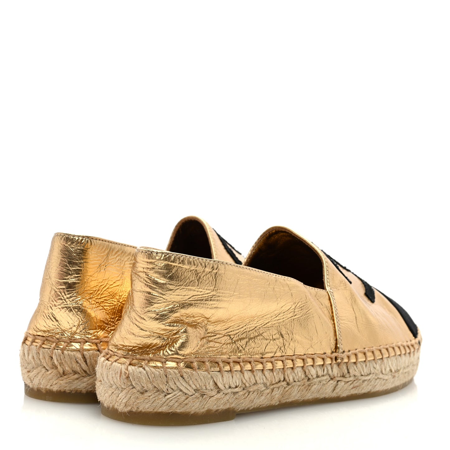 Laminated Lambskin Grosgrain CC Espadrilles 37 Gold Black