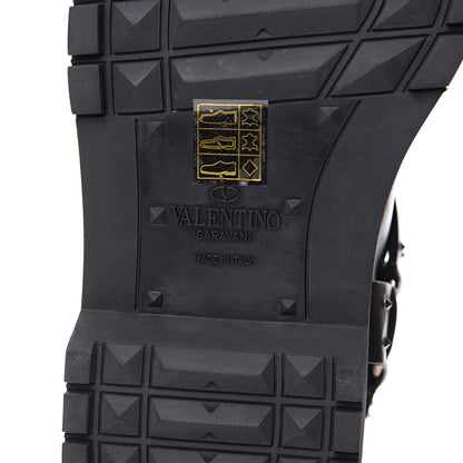 Valentino Garavani Calfskin Nappa Heart Rockstud Spike Biker Boots 38 Black 6 of 9