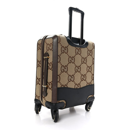 Gucci Monogram Jumbo GG Textured Dollar Calfskin Web Small Savoy Cabin Trolley Camel Ebony New Acero 2 of 9