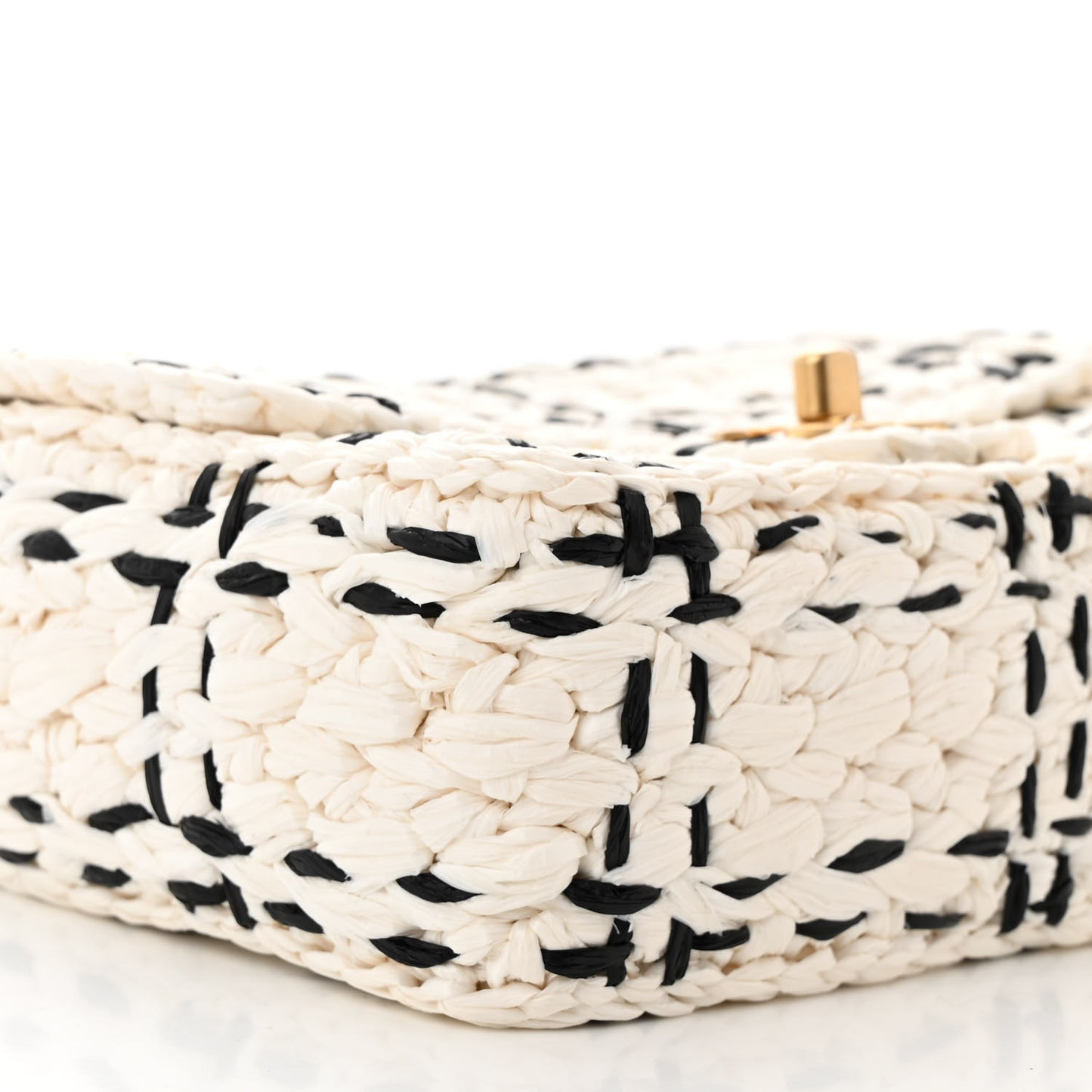 Raffia Effect Tweedy Mini Flap Bag White Black