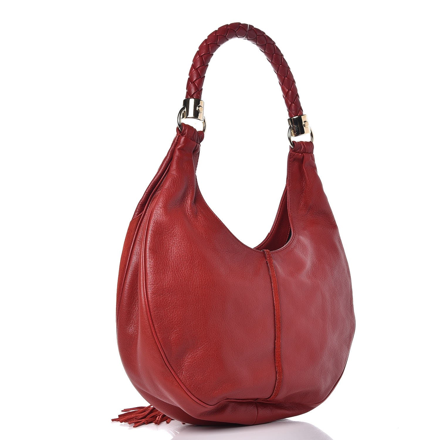 Saint Laurent Goatskin Suede Rive Gauche Tassel Hobo Red 3 of 10