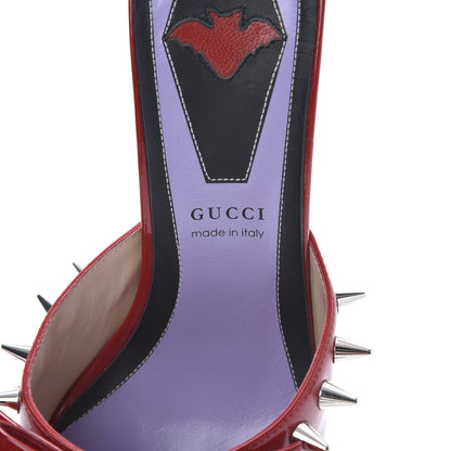 Gucci Patent GG Bow Sadie Spike Mid Heel Mules 38 Hibiscus Red 8 of 12