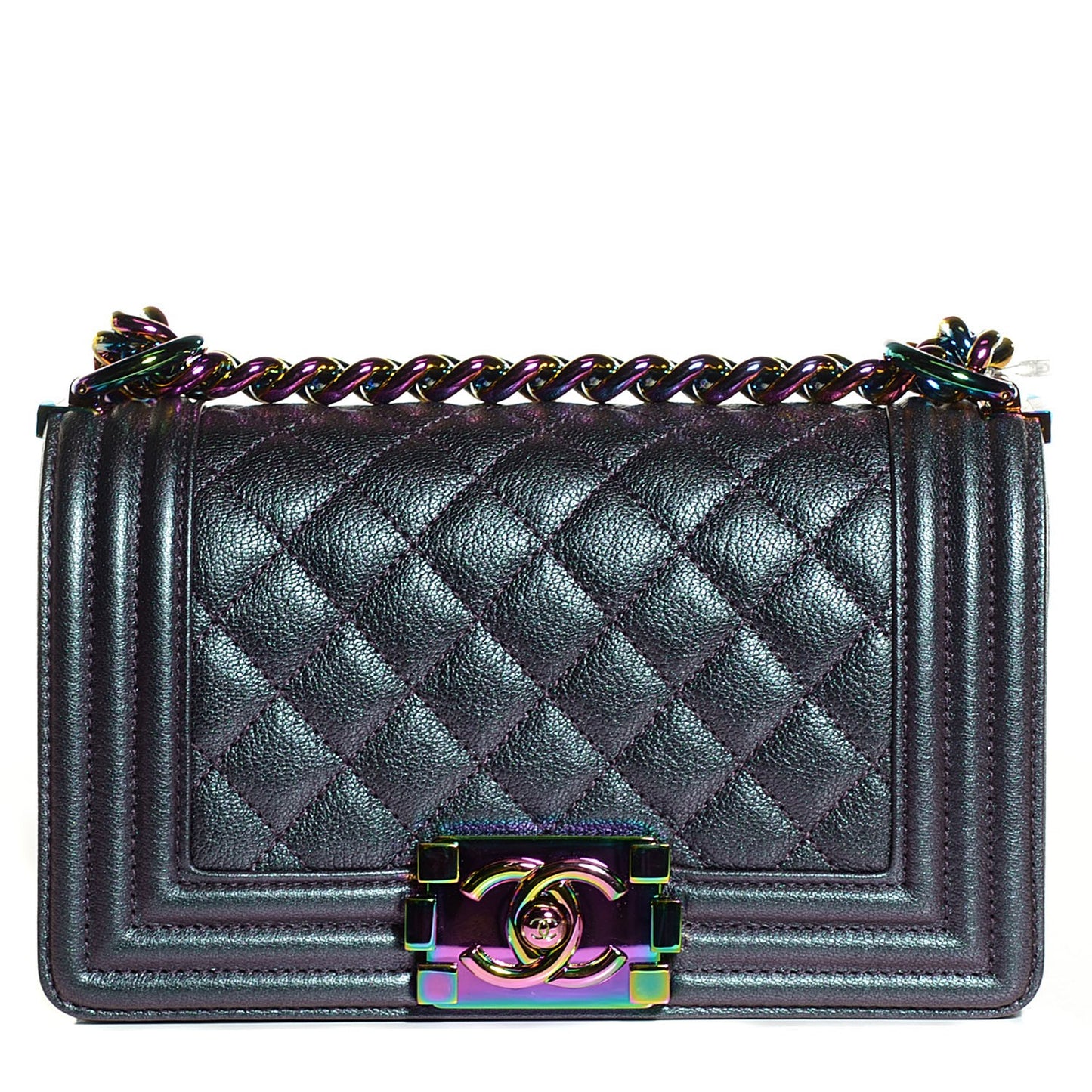 Iridescent Goatskin Quilted Small Boy with Iridescent Ruthenium Purple