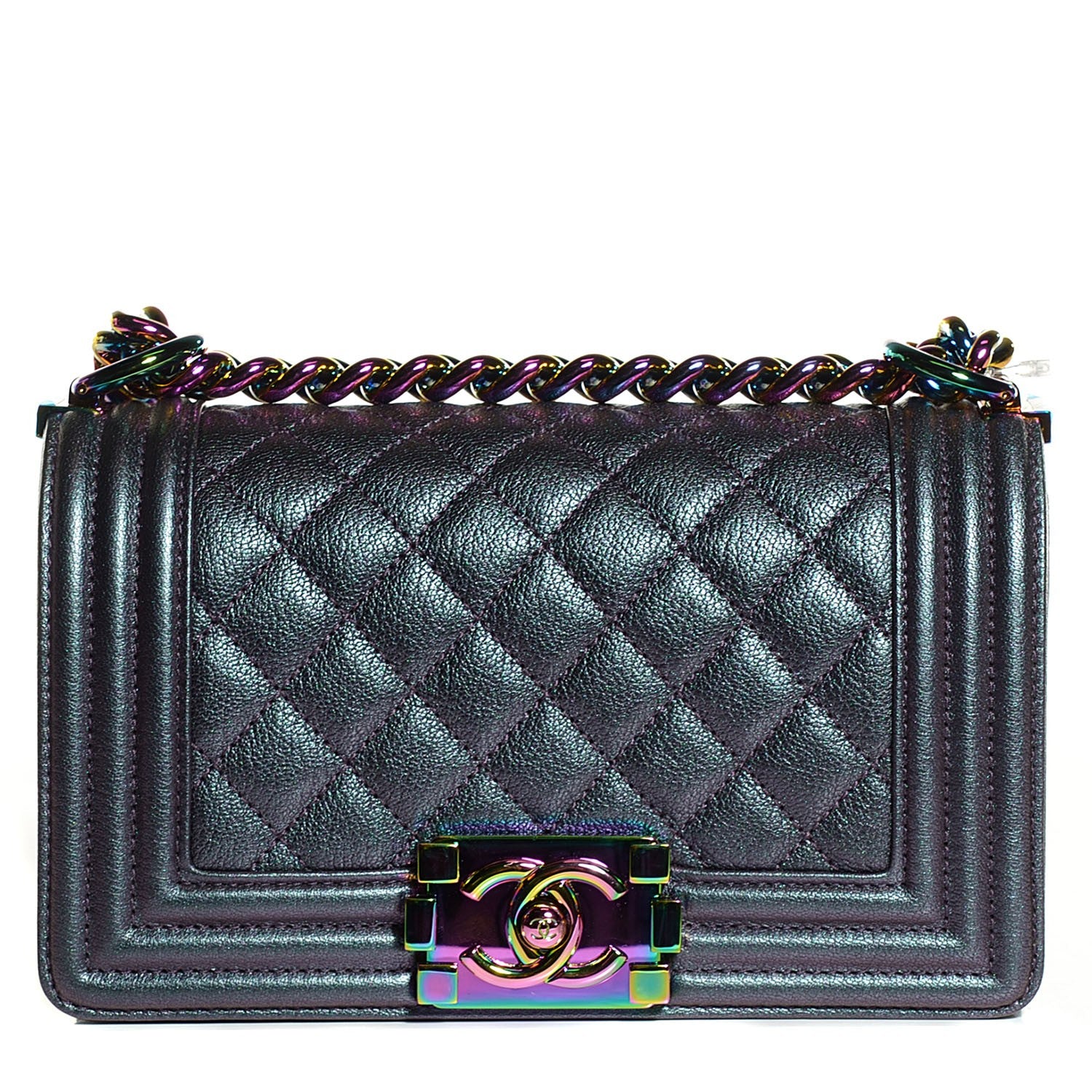 Chanel Iridescent Goatskin Quilted Small Boy with Iridescent Ruthenium Purple 1 of 9