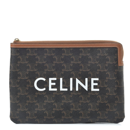 Celine Triomphe Canvas Lambskin Small Pouch Tan 1 of 8