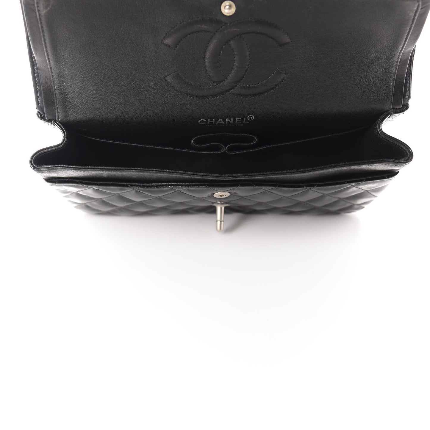 Patent Quilted Medium Double Flap Black