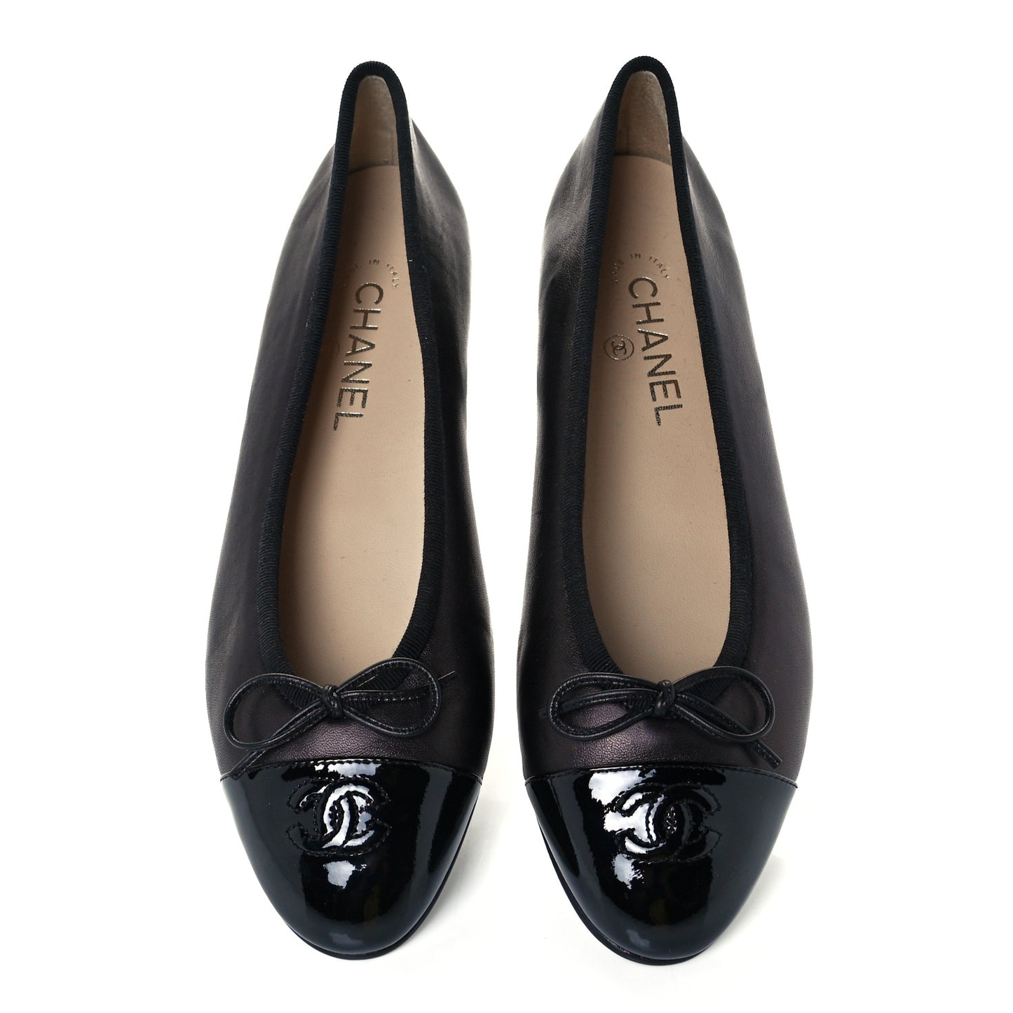 Lambskin Patent Cap Toe Ballerina Flats 40 Black