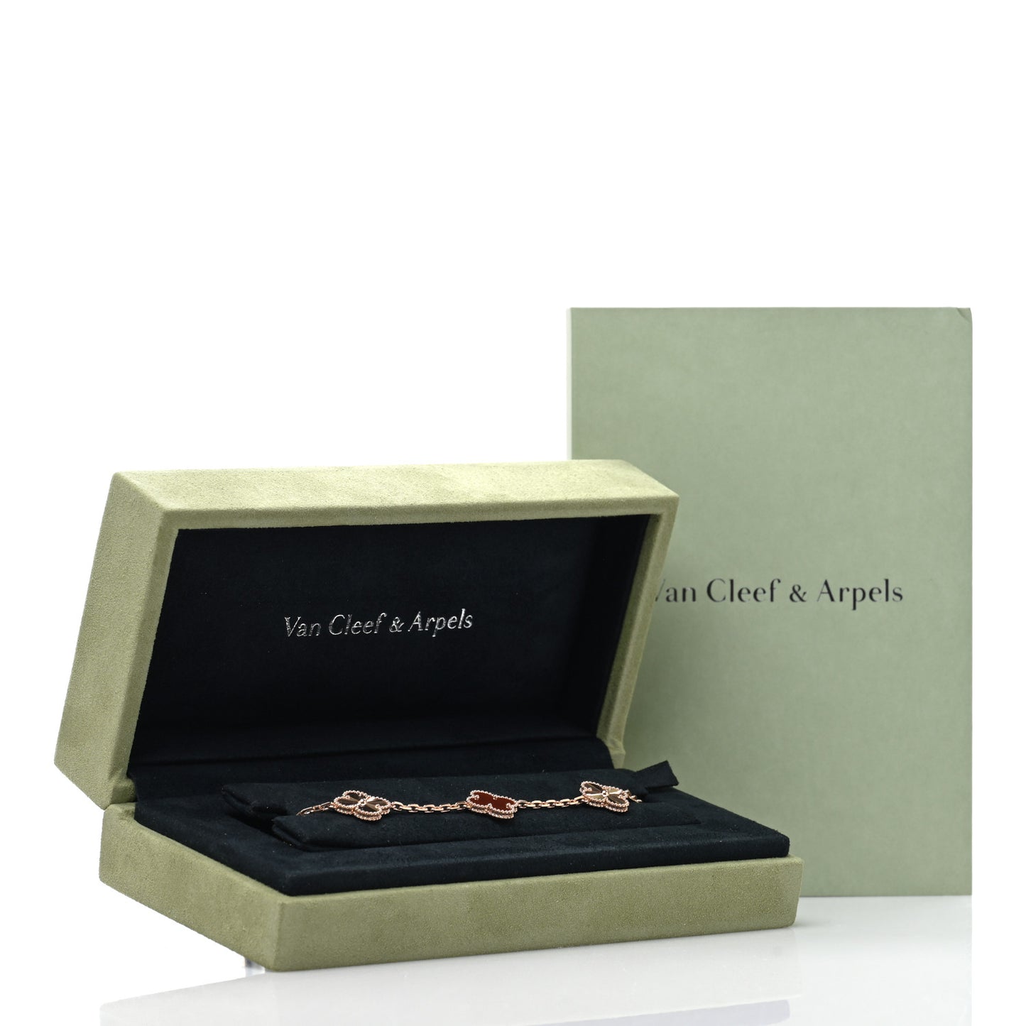 VAN CLEEF & ARPELS 18K Rose Gold Carnelian 5 Motifs Guilloche Vintage Alhambra Bracelet