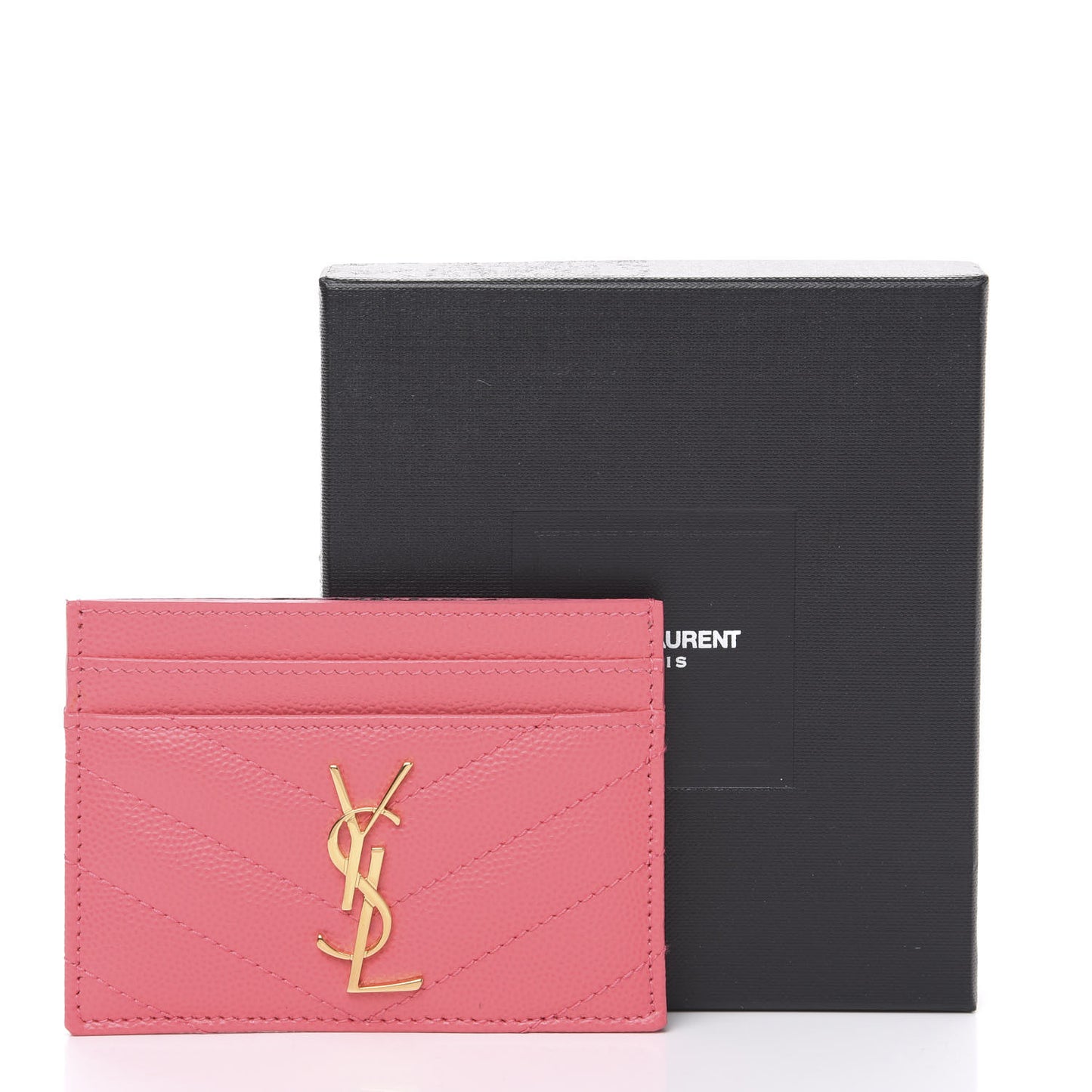 Grain De Poudre Matelasse Chevron Monogram Credit Card Case Pink