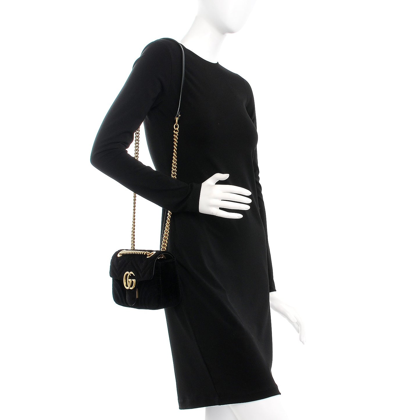 Velvet Matelasse Mini GG Marmont Shoulder Bag Black