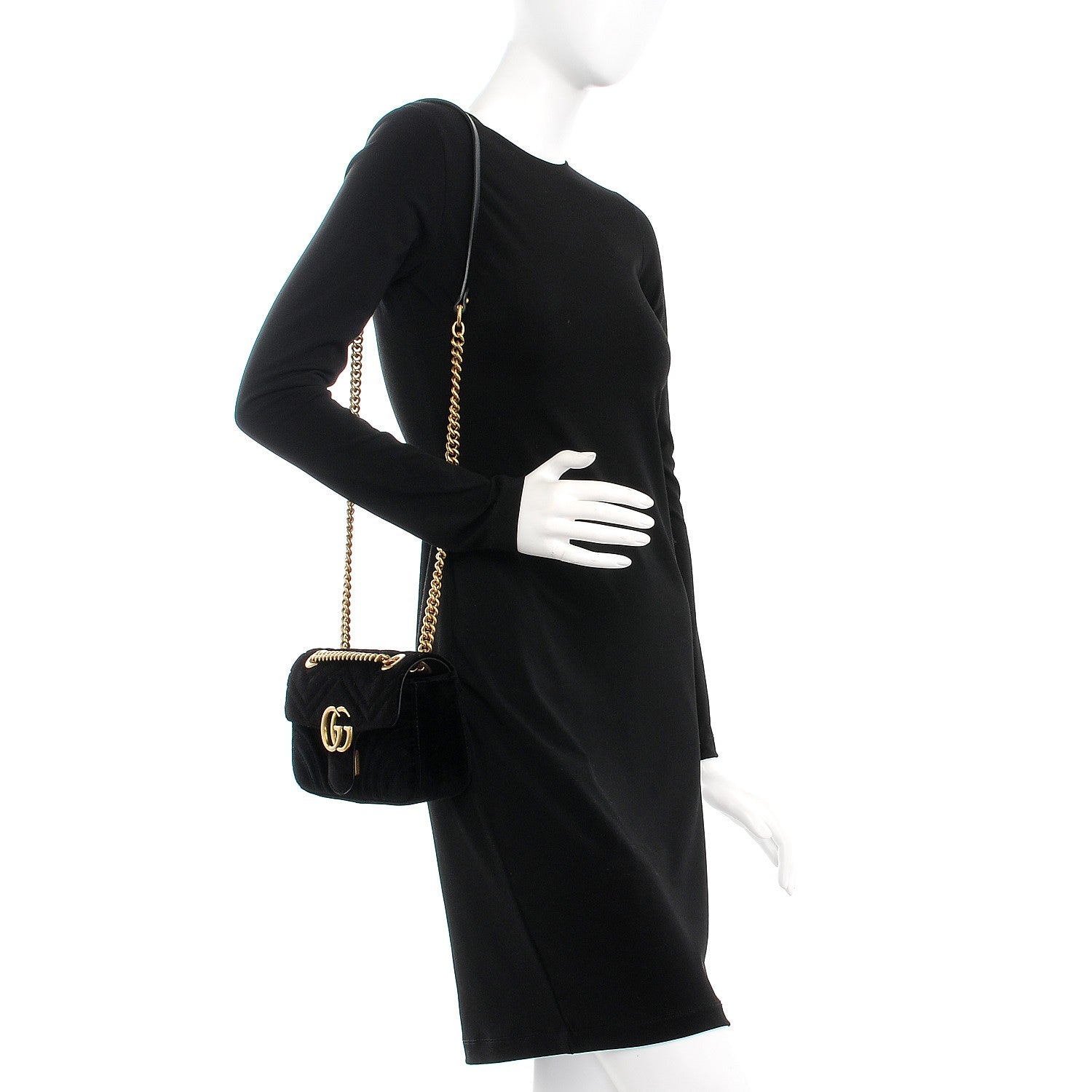 Gucci Velvet Matelasse Mini GG Marmont Shoulder Bag Black 2 of 7