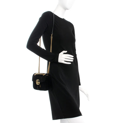 Gucci Velvet Matelasse Mini GG Marmont Shoulder Bag Black 2 of 7