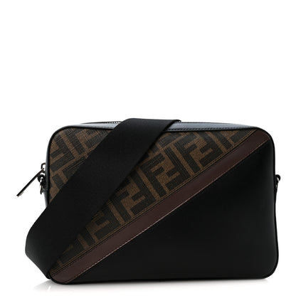 Fendi Glazed Fabric Vitello Liberty FF 1974 Diagonal Medium Camera Case Tobacco Moresco Black 1 of 12