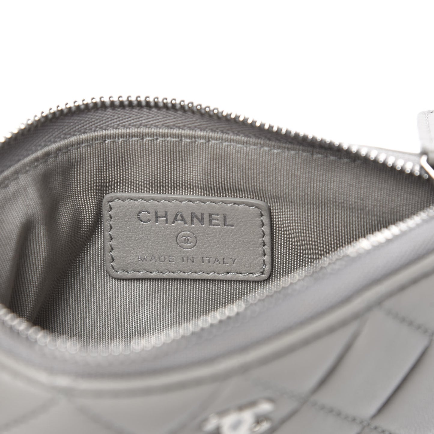 Lambskin Quilted Small Cosmetic Case Light Grey