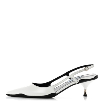 Prada Spazzolato Pointed Toe 55mm Slingback Pumps 38 White 1 of 9