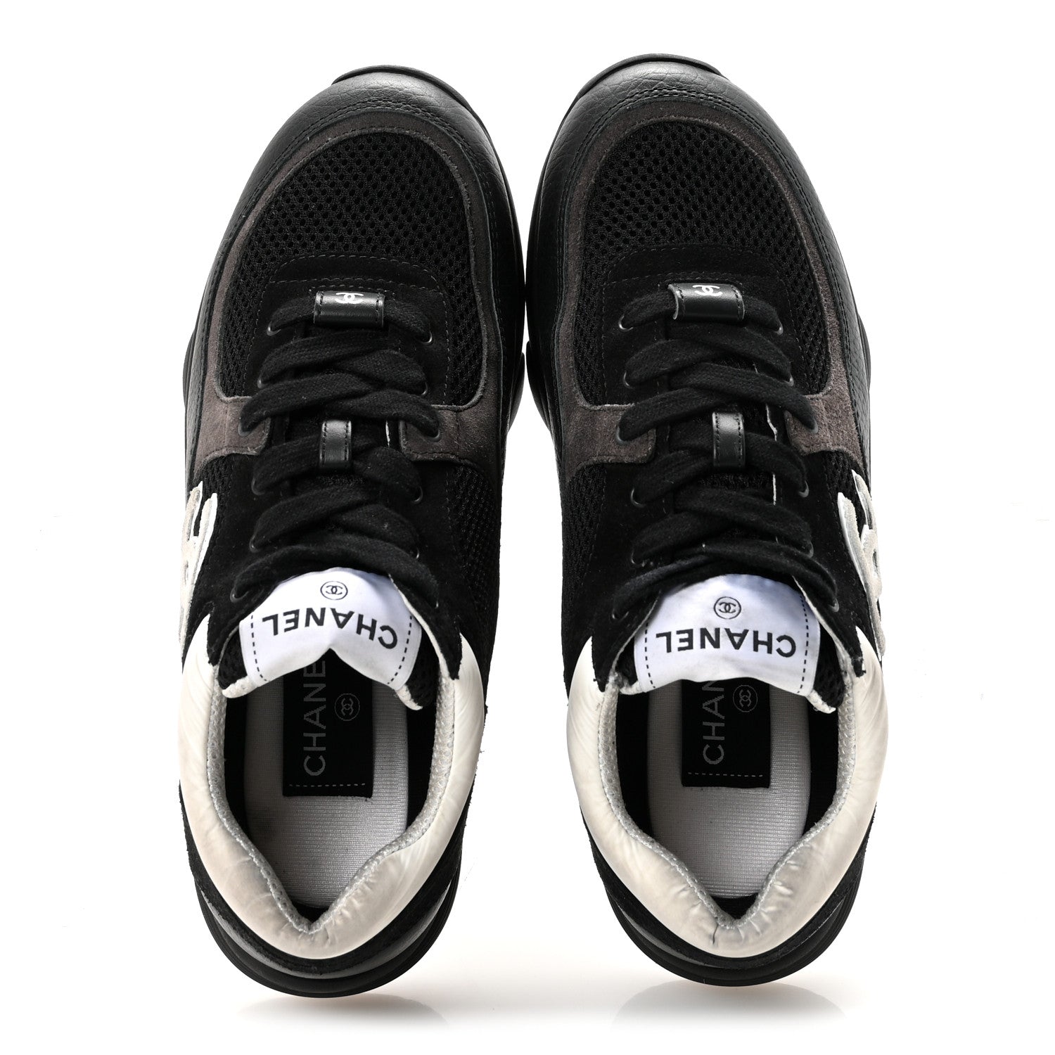 Chanel Mesh Suede Grained Calfskin Womens CC Sneakers 38 Black White 38 Black White 2 of 9